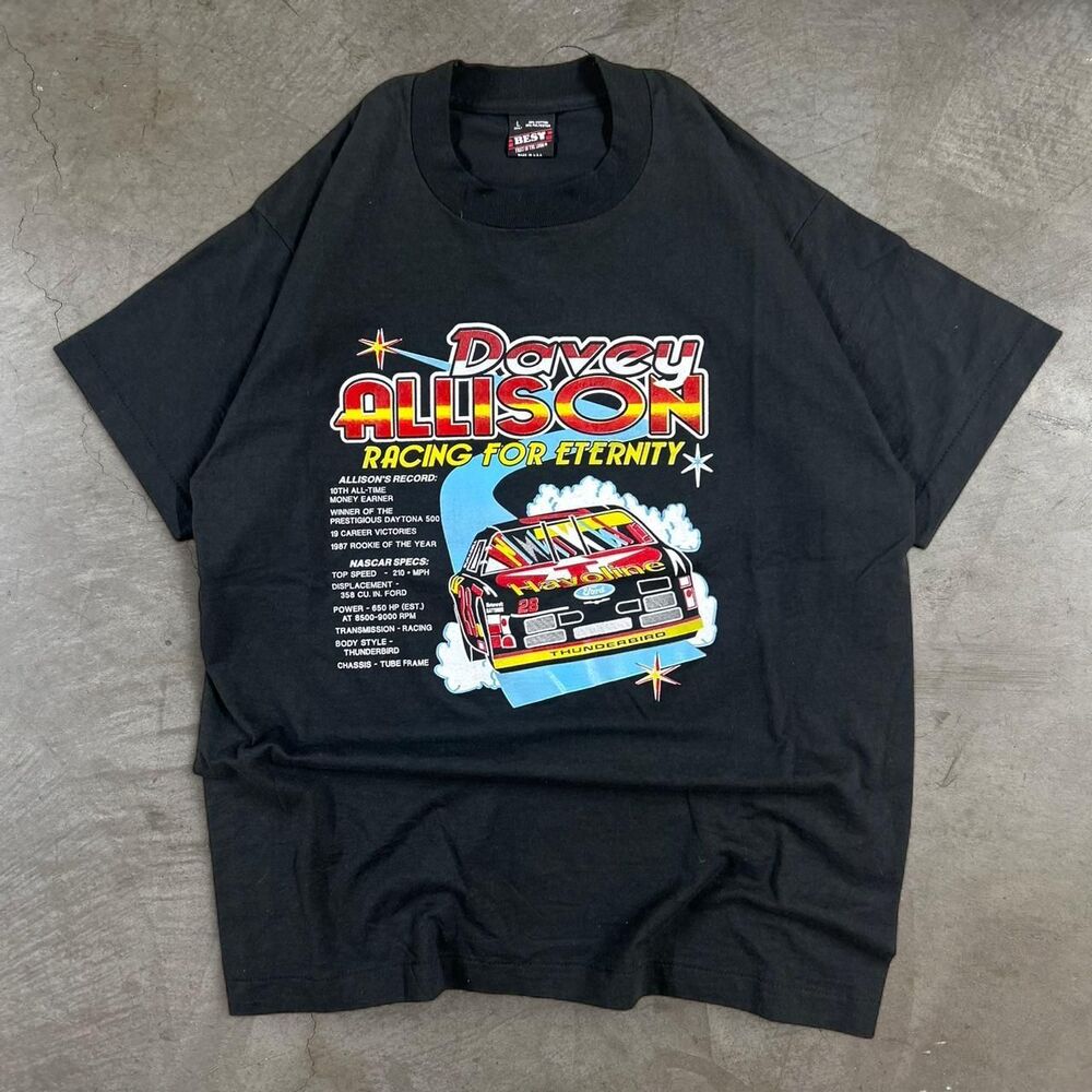 Vintage Davey Allison NASCAR USA black tshirt